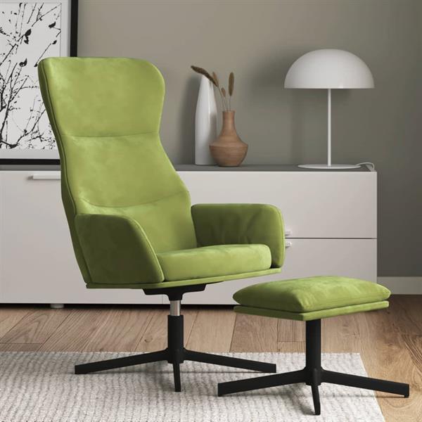 Grote foto vidaxl chaise de relaxation avec tabouret vert clair velours huis en inrichting stoelen