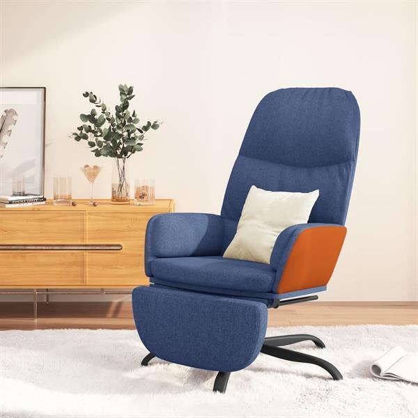 Grote foto vidaxl chaise de relaxation avec repose pied bleu tissu huis en inrichting stoelen