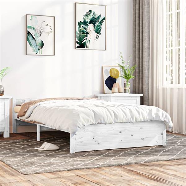 Grote foto vidaxl cadre de lit blanc bois massif 135x190 cm double huis en inrichting bedden