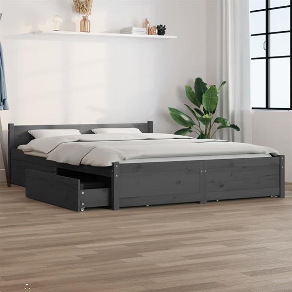 Grote foto vidaxl cadre de lit avec tiroirs gris 135x190 cm double huis en inrichting bedden