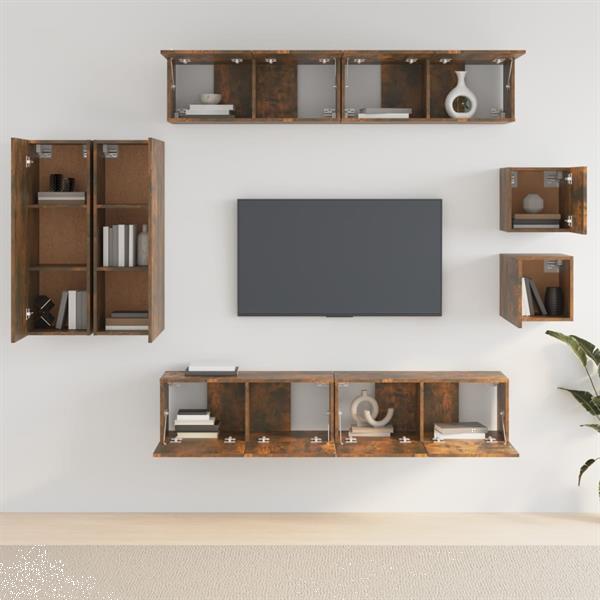 Grote foto vidaxl 8 delige tv meubelset bewerkt hout gerookt eikenkleur huis en inrichting overige