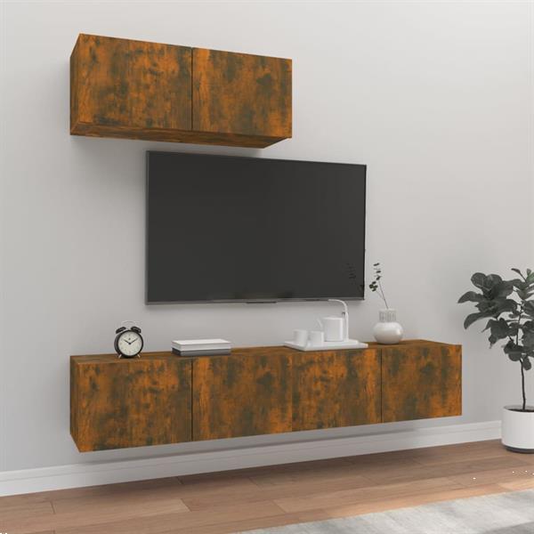 Grote foto vidaxl 3 delige tv meubelset bewerkt hout gerookt eikenkleur huis en inrichting overige