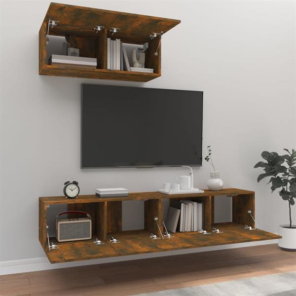 Grote foto vidaxl 3 delige tv meubelset bewerkt hout gerookt eikenkleur huis en inrichting overige