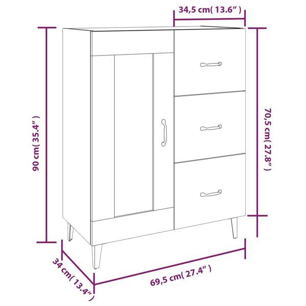 Grote foto vidaxl dressoir 69 5x34x90 cm bewerkt hout bruineikenkleurig huis en inrichting overige