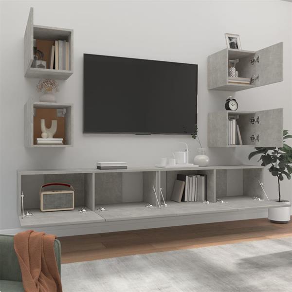 Grote foto vidaxl 6 delige tv meubelset bewerkt hout betongrijs huis en inrichting overige