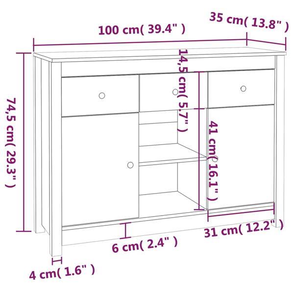 Grote foto vidaxl dressoir 100x35x74 5 cm massief grenenhout honingbrui huis en inrichting overige