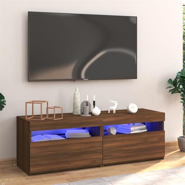Grote foto vidaxl tv meubel met led verlichting 120x35x40 cm bruineiken huis en inrichting overige