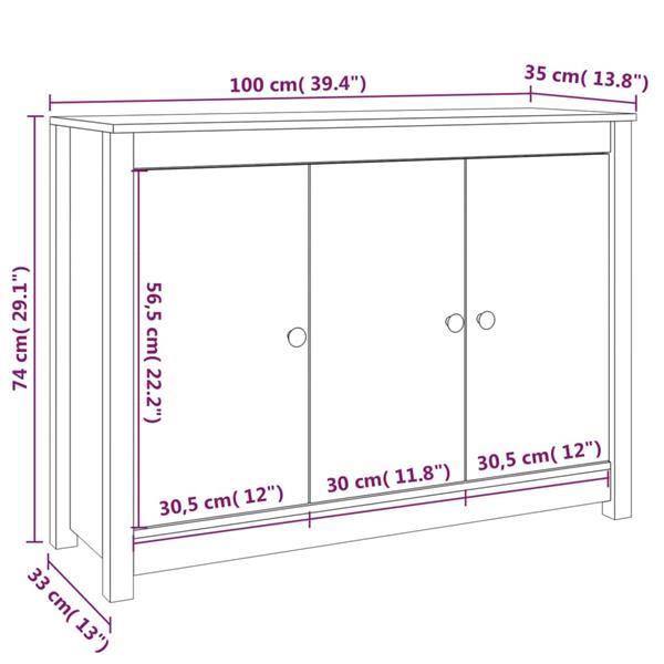 Grote foto vidaxl dressoir 100x35x74 cm massief grenenhout zwart huis en inrichting overige