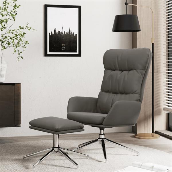 Grote foto vidaxl relaxstoel met voetenbank echt leer en kunstleer grij huis en inrichting stoelen