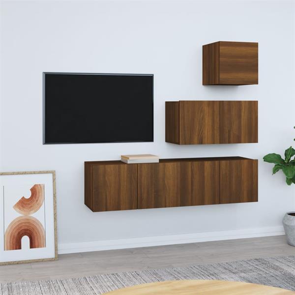 Grote foto vidaxl 4 delige tv meubelset bewerkt hout bruineikenkleurig huis en inrichting overige