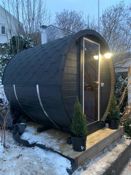 Grote foto sauna 2.2m barrel sauna tuin en terras zwembaden en spa