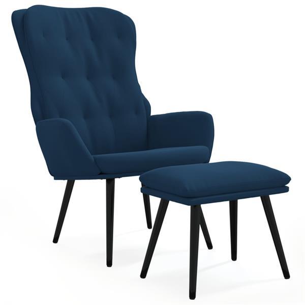 Grote foto vidaxl chaise de relaxation avec repose pied bleu velours huis en inrichting stoelen