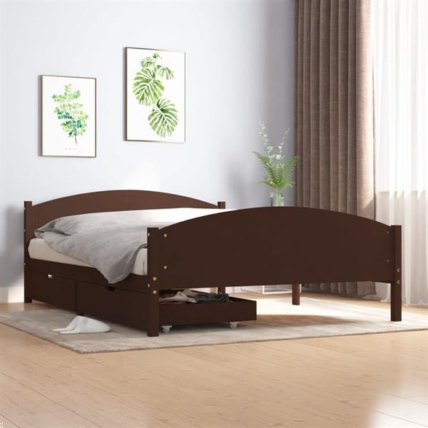 Grote foto vidaxl cadre de lit avec 2 tiroirs marron fonc 160x200 cm p huis en inrichting bedden