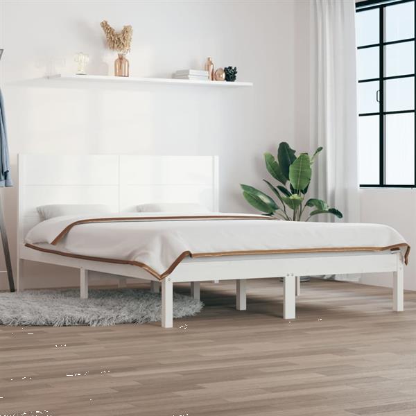Grote foto vidaxl cadre de lit blanc bois massif 150x200 cm tr s grand huis en inrichting bedden