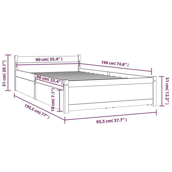 Grote foto vidaxl cadre de lit avec tiroirs gris 90x190 cm simple huis en inrichting bedden