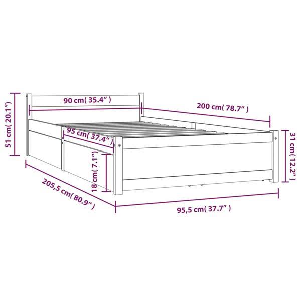Grote foto vidaxl cadre de lit avec tiroirs 90x200 cm huis en inrichting bedden