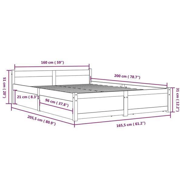 Grote foto vidaxl cadre de lit avec tiroirs noir 160x200 cm huis en inrichting bedden
