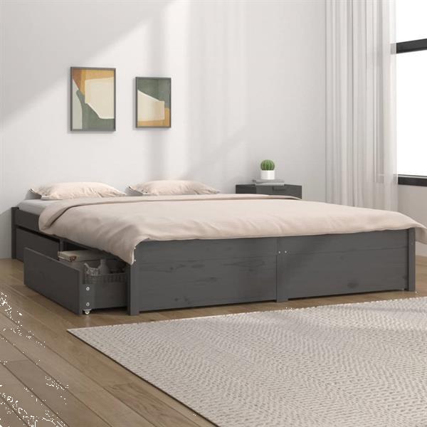 Grote foto vidaxl cadre de lit avec tiroirs gris 200x200 cm huis en inrichting bedden