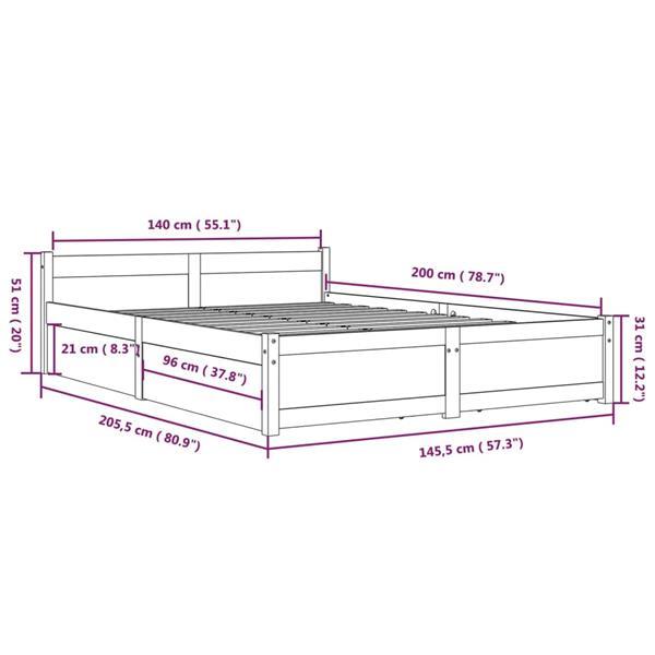 Grote foto vidaxl cadre de lit avec tiroirs gris 140x200 cm huis en inrichting bedden