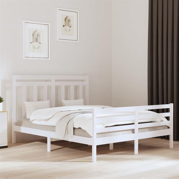 Grote foto vidaxl cadre de lit blanc bois massif 160x200 cm huis en inrichting bedden