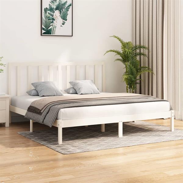 Grote foto vidaxl cadre de lit blanc bois de pin massif 200x200 cm huis en inrichting bedden