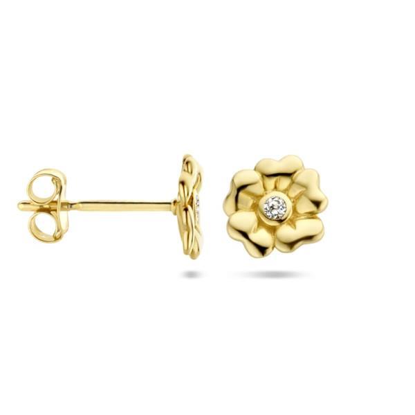 Grote foto gouden bloem met zirkonia oorknoppen sieraden tassen en uiterlijk oorbellen