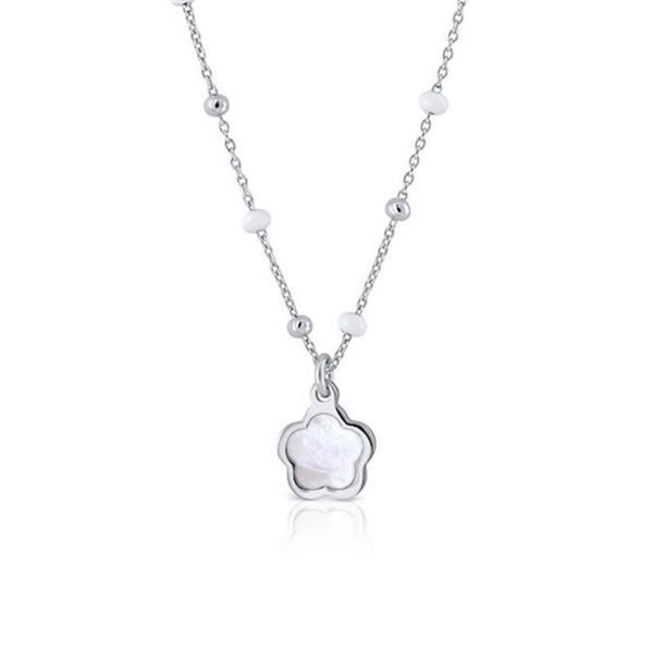 Grote foto lapetra collier witte bloem parelmoer kleding dames sieraden