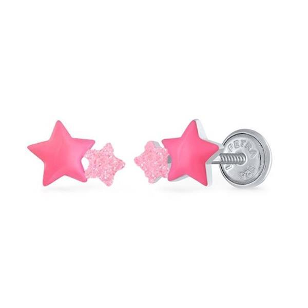 Grote foto lapetra oorknoppen schroefsluiting roze glitter sterren kleding dames sieraden