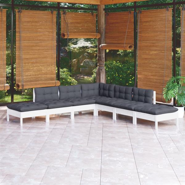 Grote foto vidaxl 7 delige loungeset met kussens grenenhout wit tuin en terras tuinmeubelen