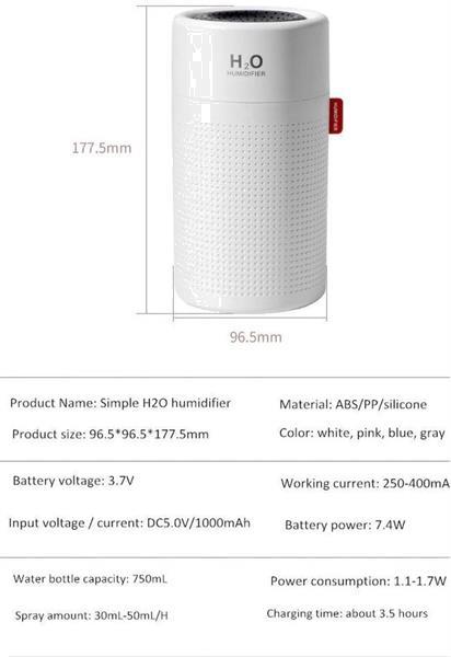 Grote foto drphone h20 plus humidifier h2o 750ml tank 2000mah acc witgoed en apparatuur ventilatoren en airco