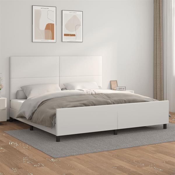 Grote foto vidaxl bedframe met hoofdbord kunstleer wit 200x200 cm huis en inrichting bedden