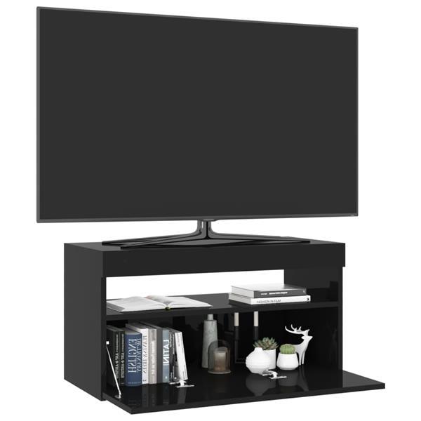 Grote foto vidaxl meuble tv avec lumi res led noir brillant 75x35x40 cm huis en inrichting overige