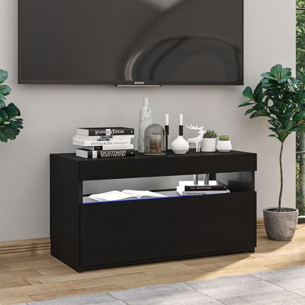 Grote foto vidaxl meuble tv avec lumi res led noir brillant 75x35x40 cm huis en inrichting overige