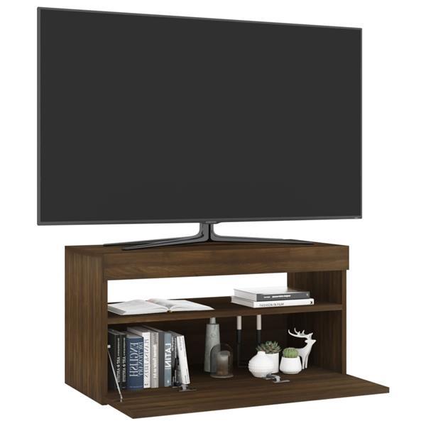 Grote foto vidaxl meuble tv avec lumi res led ch ne marron 75x35x40 cm huis en inrichting overige