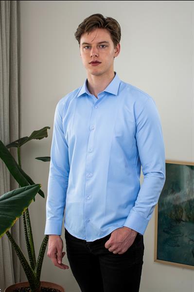 Grote foto overhemd lange mouw lichte blauw kleding heren overhemden