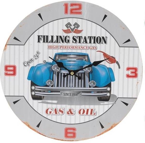 Grote foto retro wandklok met blauwe auto huis en inrichting klokken