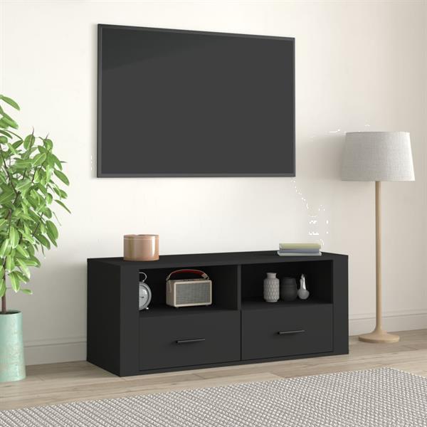 Grote foto vidaxl meuble tv noir 100x35x40 cm bois d ing nierie huis en inrichting overige