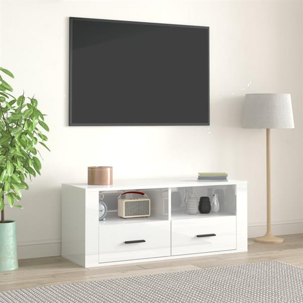 Grote foto vidaxl tv meubel 100x35x40 cm bewerkt hout hoogglans wit huis en inrichting overige