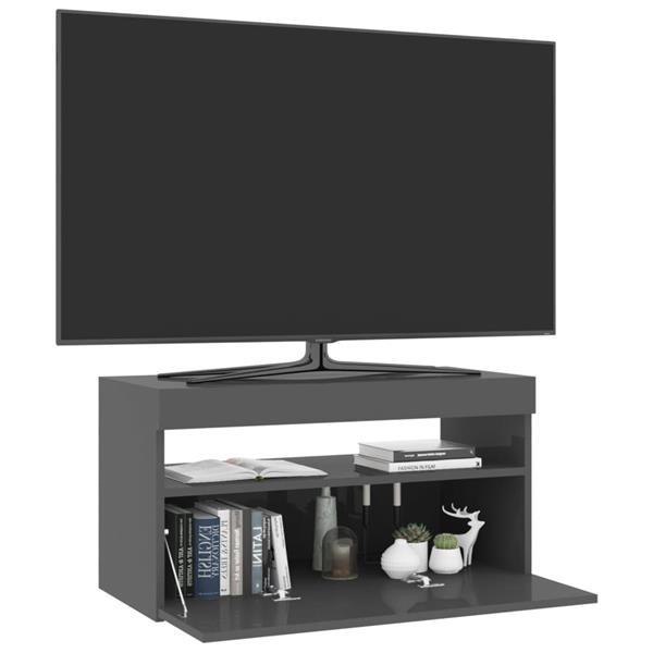 Grote foto vidaxl meuble tv avec lumi res led gris brillant 75x35x40 cm huis en inrichting overige