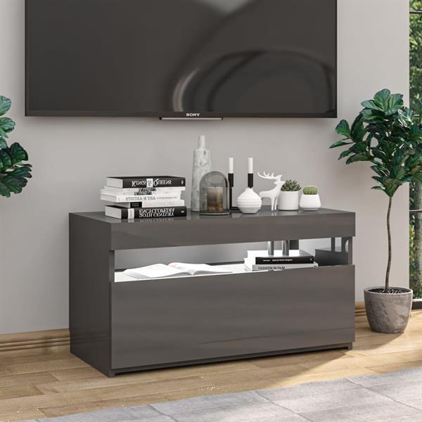 Grote foto vidaxl meuble tv avec lumi res led gris brillant 75x35x40 cm huis en inrichting overige