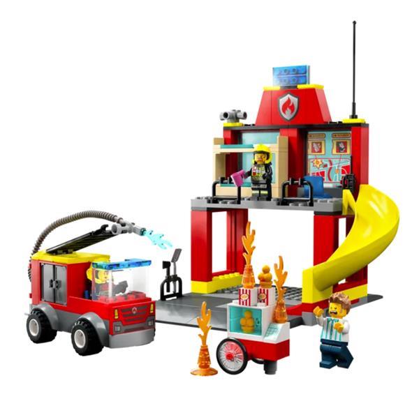 Grote foto lego city 60375 de brandweerkazerne brandweerwagen kinderen en baby duplo en lego