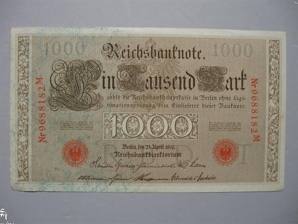 Grote foto biljet 1000 mark 1910 perfecte conditie verzamelen munten duitsland