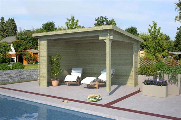 Grote foto blokhut lara 380x275 cm groen ge mpregneerd tuin en terras tuinhuisjes en blokhutten