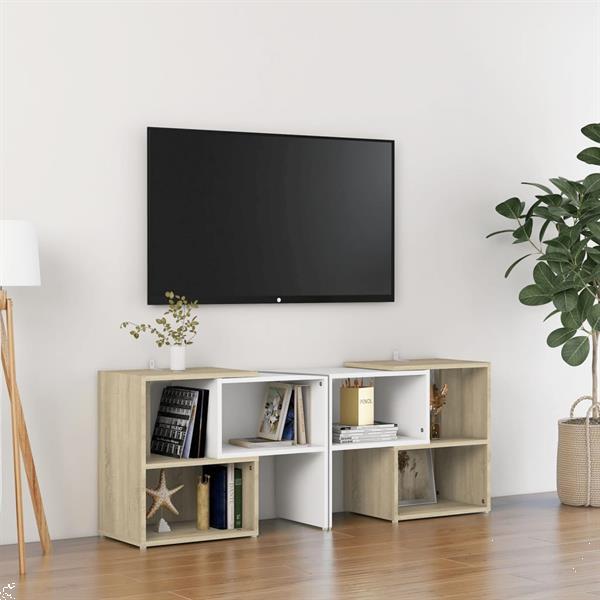 Grote foto vidaxl meuble tv blanc et ch ne sonoma 104x30x52 cm agglom r huis en inrichting overige