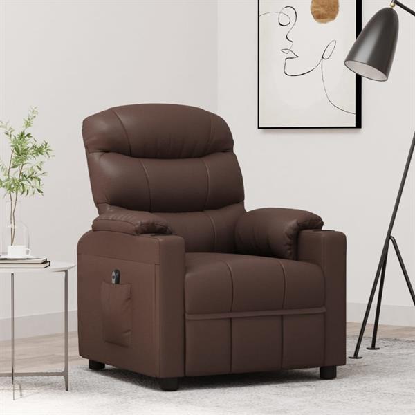 Grote foto vidaxl fauteuil verstelbaar elektrisch kunstleer bruin huis en inrichting stoelen