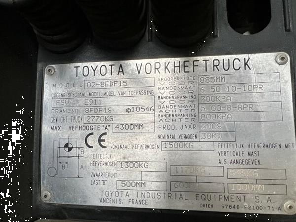 Grote foto 2008 toyota 8fdf15 diesel heftruck triplex mast side shift 1500kg 430cm agrarisch heftrucks