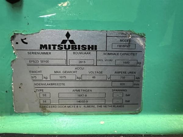 Grote foto 2013 mitsubishi fb18pnt elektrische heftruck 1800kg 516cm triplex mast side shift agrarisch heftrucks