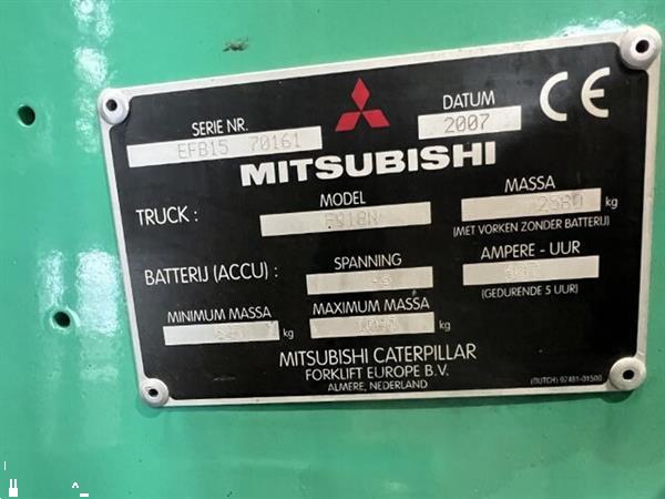 Grote foto 2007 mitsubishi fb18n elektrische heftruck triplex mast 1800kg 487cm side shift agrarisch heftrucks