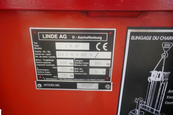 Grote foto vs 21085 elektrische stapelaar linde l14 lange lepels 1500mm doe het zelf en verbouw hefwerktuigen