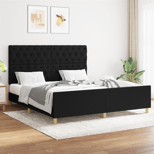 Grote foto vidaxl cadre de lit avec t te de lit noir 160x200 cm tissu huis en inrichting bedden